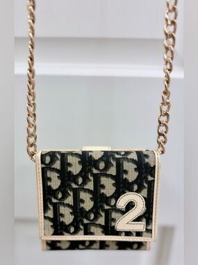 DIOR Vintage Y2K Iconic Navy Trotter Oblique No. 2 Compact Wallet W/ Crossbody